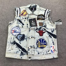 NBA Denim Vest Mens X-Large Blue Acid Wash Basketball Multi Team Patches Logos