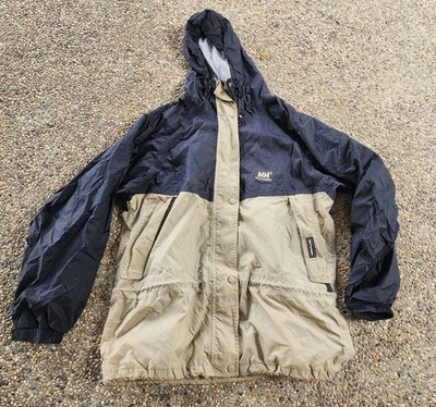 Helly Hansen Packable Rain Sz M Hooded Vented Full Zip Beige Anorak Jacket Mens