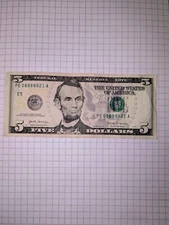 FIVE in a ROW 8s Quints 2017A Eights FW Fancy Serial Number Five Dollar Bill