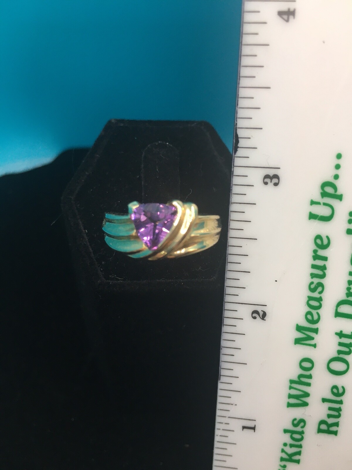 #2312 Triangular Amethyst 10K Solid Gold Ring, St… - image 7