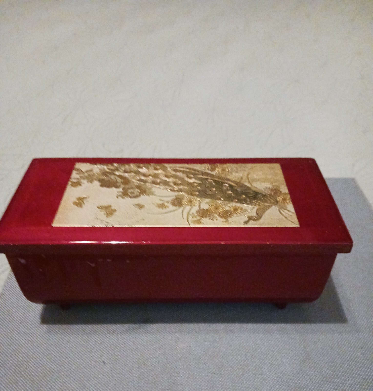 VTG Westland Co Music Jewelry Box Wooden Art of Chokin Peacock Plays