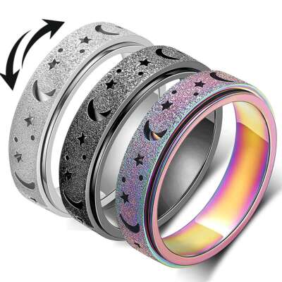Sun Moon Spinner Fidget Ring Stainless Steel Stress Anxiety Relief Band Jewelry
