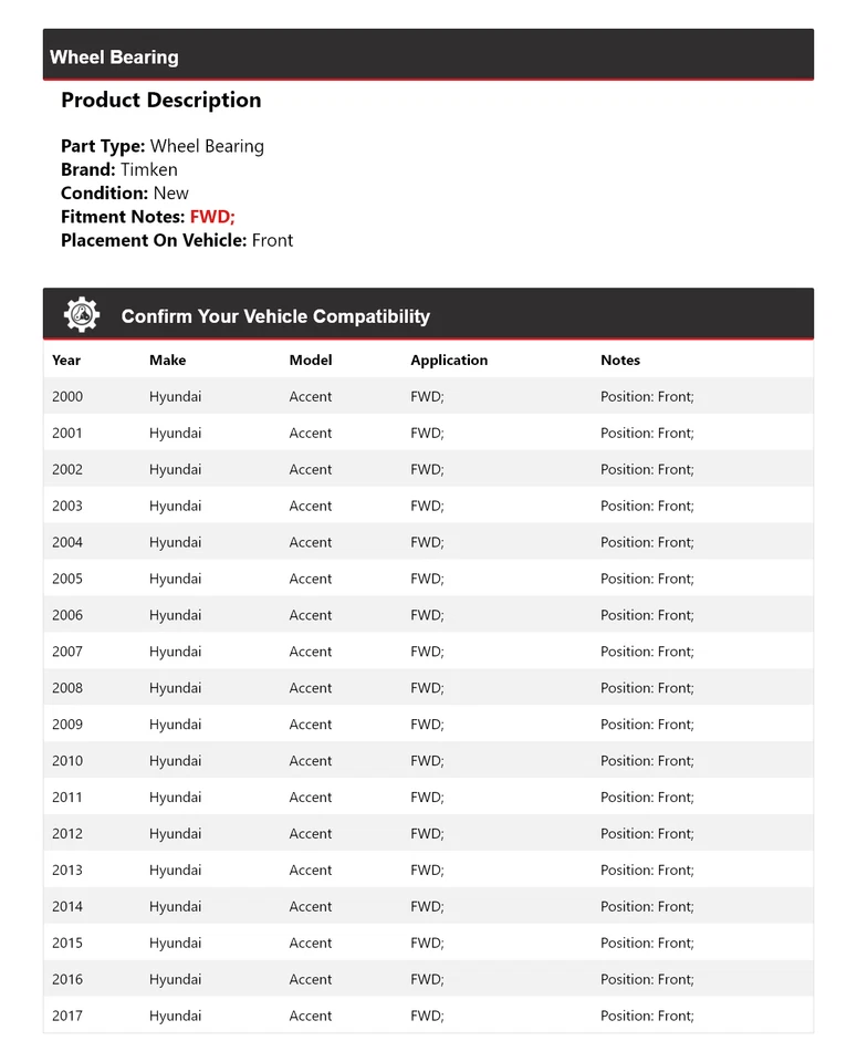 Para 2000-2017 Hyundai Accent FWD rolamento de roda dianteiro Timken 2001 2002 2003 2004 - Imagem 2 de 4