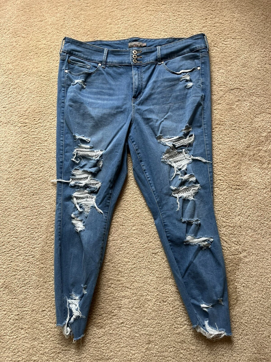Torrid Super Soft High Rise Jegging Skinny Jeans Step Hem Distressed Women s 24T