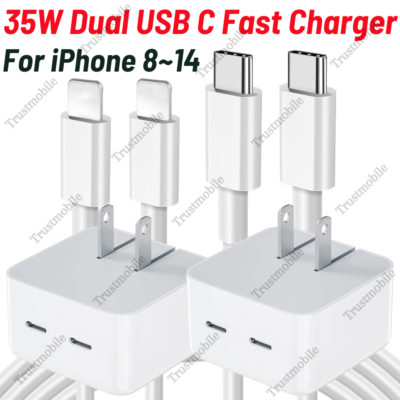 35W USB-C Dual Port Fast Charger Adapter PD Cable For iPhone 14/13/11/12 XR X 8