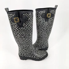 Joules High Knee Rain Boots Women Size 9 Welly Print Geometric Whimsical Country