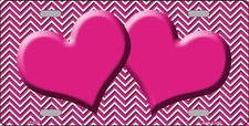Pink White Chevron Pink Center Hearts Metal Novelty License Plate Tag Lp2722
