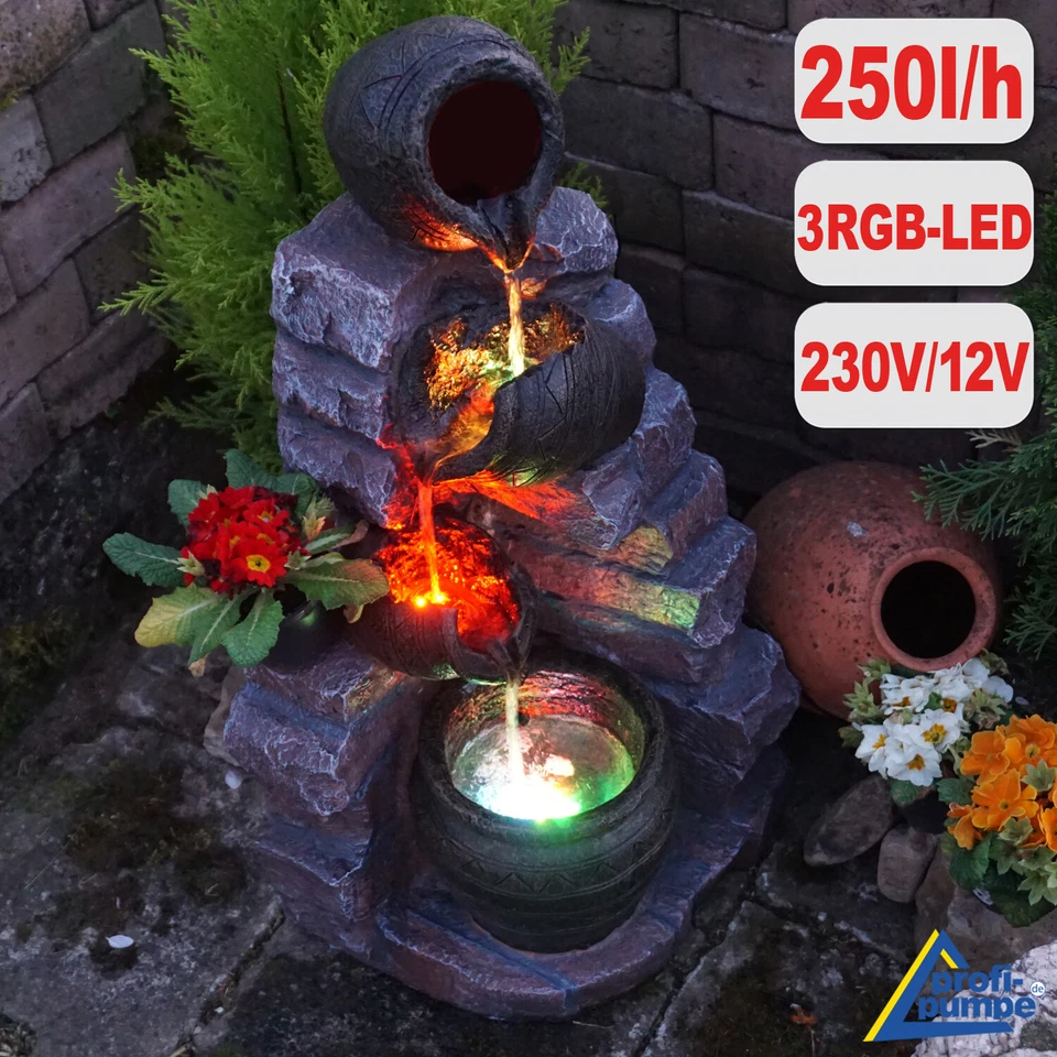 GARTENBRUNNEN SPRING BRUNNEN KASKADENBRUNNEN ZIER SET WASSER GARTEN MIT LED RGB - Bild 4 von 4