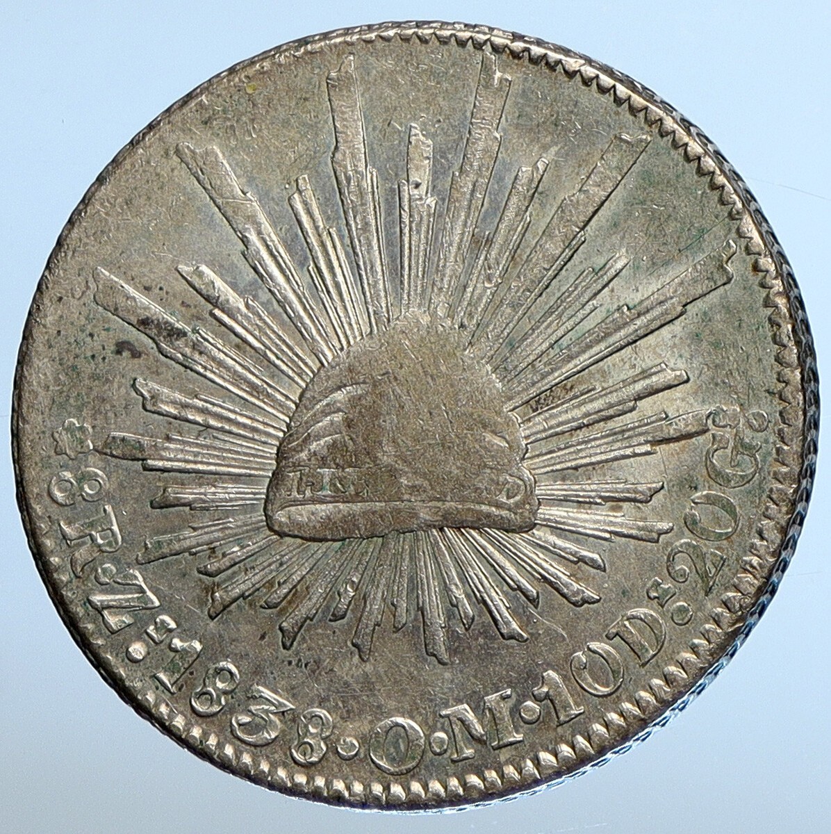 1838 Zs OM MEXICO Large Eagle Sun Antique Mexican Silver 8 Reales