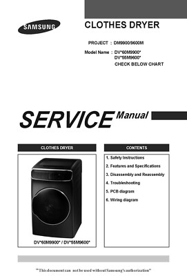 SAMSUNG DVE60M9900V/A3 and DVG55M9600V/A3 Service Manual PAPERBACK & PDF