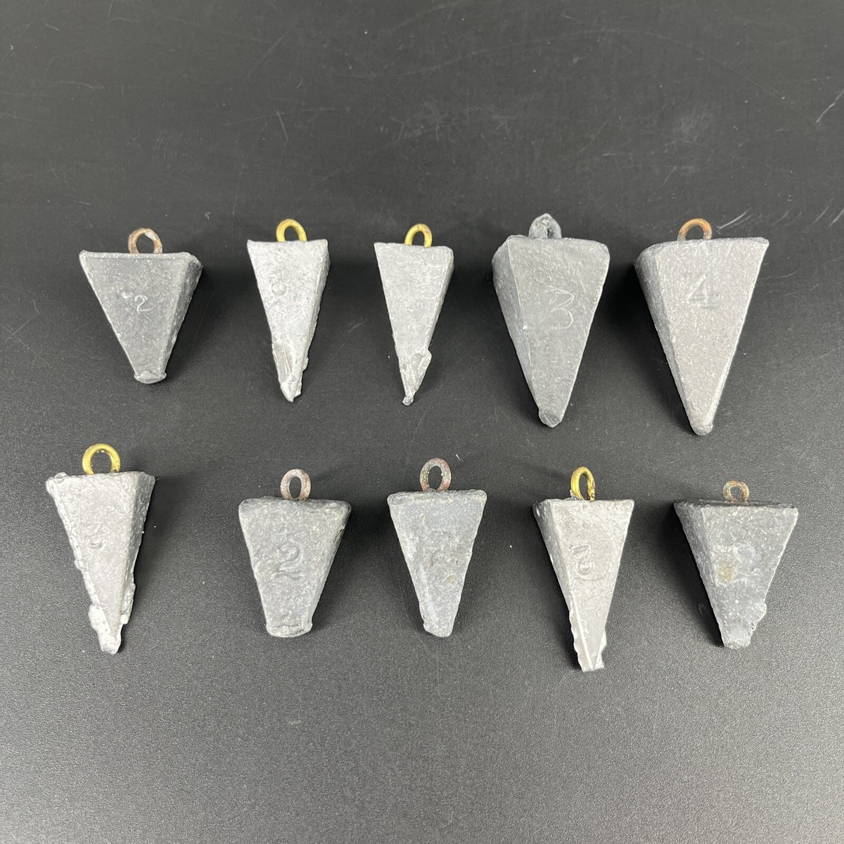 10 Vintage Triangular Lead Fishing Sinkers Different Weights