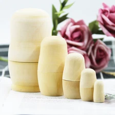 5pcs Blank Wooden Embryos Russian Nesting Dolls Toys Unpainted Matryoshka Doll 