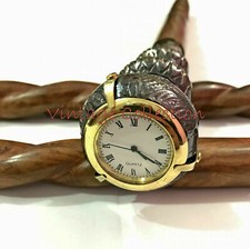 Vintage Brass Three Domes Handle Wooden Walking Stick Cane with Clock on design