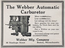 1918 Ad.n10webber Mfg. Co. Boston. The Weber Automatic Carburetor 1918 Ad.n10webber Mfg. Co. Boston. The Weber Automatic Carburetor
