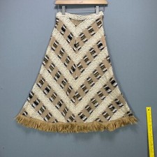 Vintage 70s Woven Beige Brown Monochromatic Maxi Skirt Hippie Boho Festival XS/S