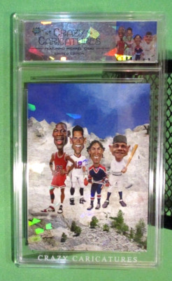CRAZY CARICATURES GREATEST OF ALL TIME-RUTH,BRADY,JORDAN,GRETZKY PRISM 30/99