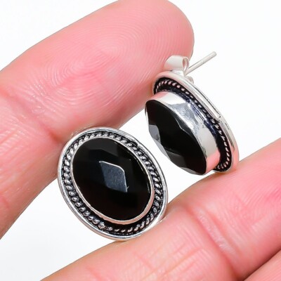 Black Spinel Gemstone 925 Sterling Silver Jewelry Stud Earring Sz 