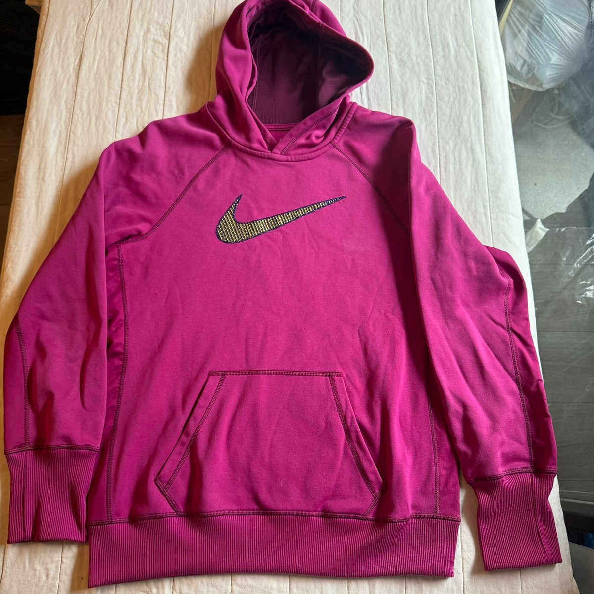 Womens Large Nike Thermafit Hoodie Pullover Sweatshirt Purple Gold Swooshstripe | eBay