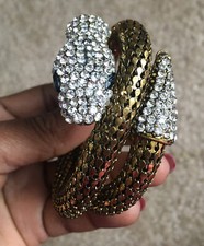Gold Bracelet Rope Rhinestone Snake Head  Tail  NWOT 