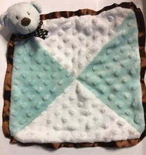 Baby Ganz Security Blanket Lovey Plush Teddy Bear Blue Brown Dots Bow Minky Dots