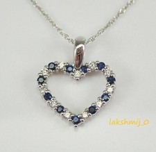 14K White Gold Finish Heart Jewelry Pendant 1.35CT Round Cut Diamond  Sapphire