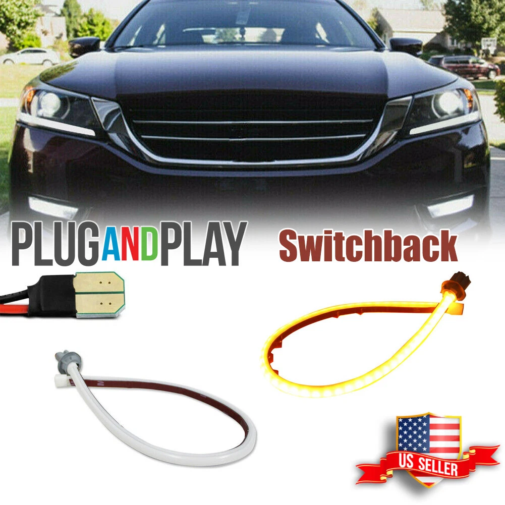 White/Amber Headlight LED DRL Lights Strip Retrofit For 13-15 Honda Accord Sedan