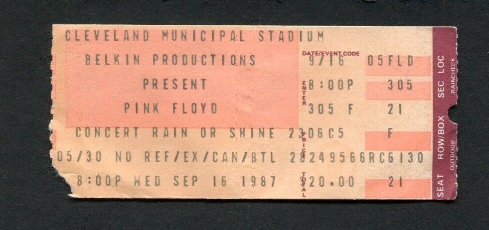 Pink Floyd Los Angeles Mall Concert Ticket Stub Momentary Lapse OH 1987 Cheap mail order sales Cleveland