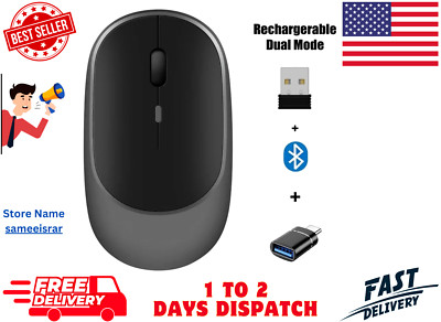 Wireless Mouse 2.4G Rechargeable Dual Modes Bluetooth Compatible Adjustable...