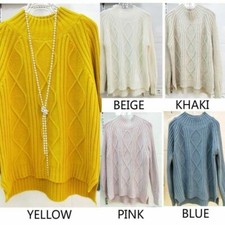 Maglione Donna Chunky Jumper In Maglia A Cavo Collo Alto Pullover Top 5 Colori
