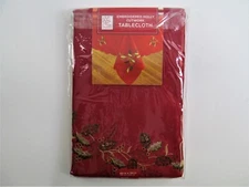 Bed Bath & Beyond Embroidered Holly Cutwork Tablecloth Red 60x84 For Oval Oblong