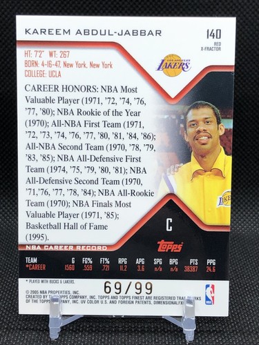 2004-05 Topps Finest Red X-Fractor #140 Kareem Abdul-Jabbar #69/99 come nuovo ๐ - Foto 6 di 12