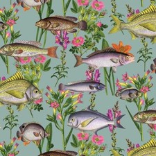 HOLDEN LAGOON FISH FLOWERS WALLPAPER FEATURE WALL DECOR - WHITE TEAL BLUE GREEN