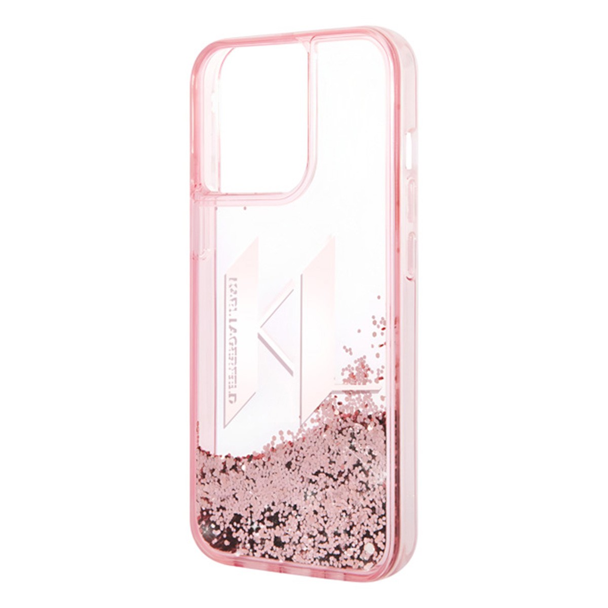Coque iPhone 14 Pro Karl Lagerfeld à paillettes flottantes roses
