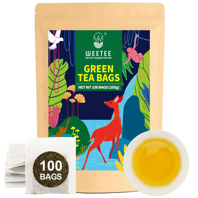 Green Tea Bags, 100 Count Pure Green Tea, Super Antioxidant | Resealable Kraft B