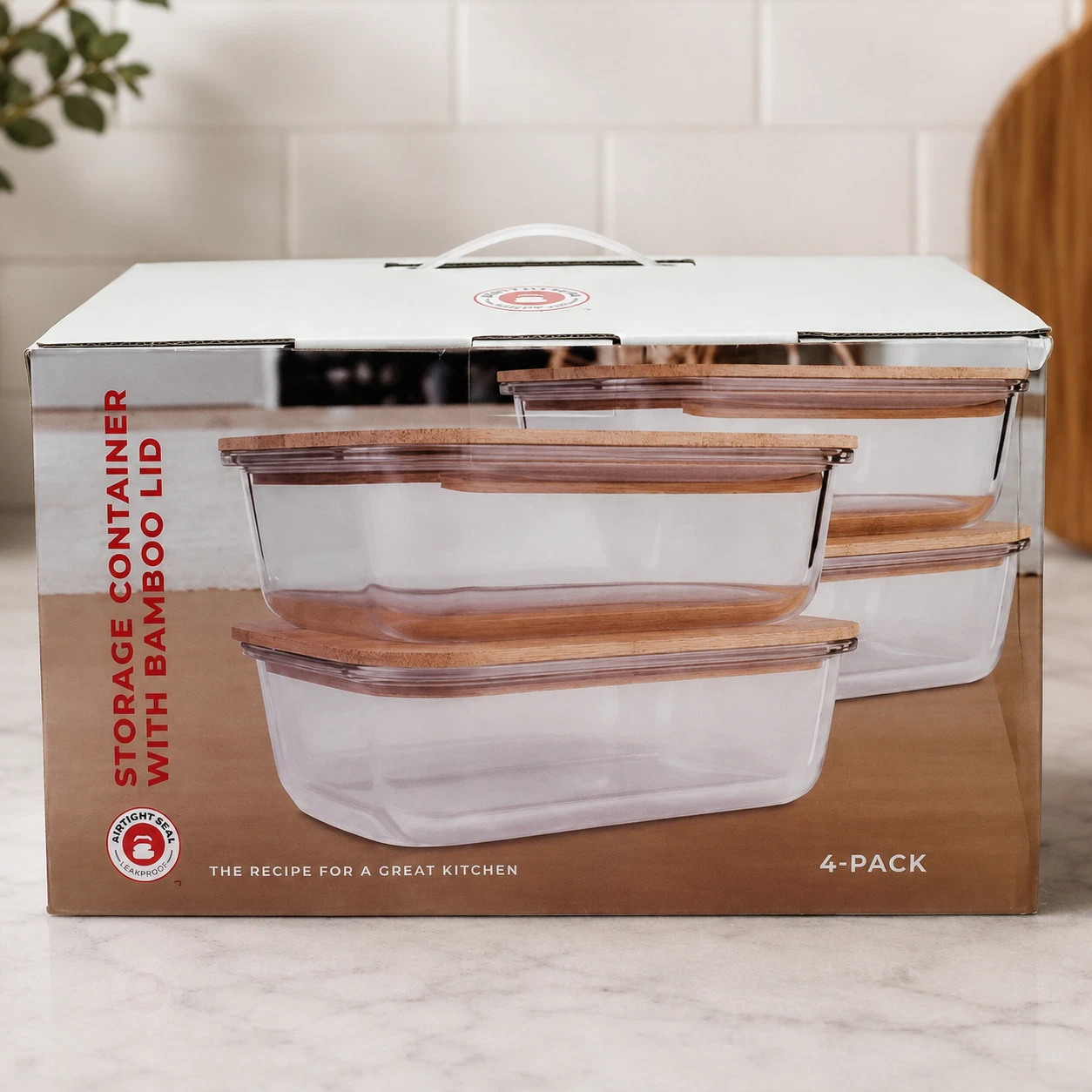 Chef's Counter Food Storage Containers with Bamboo Lids, 36oz 4 Pack