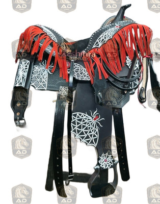 Premium Black Western Leather  Barrel Racing Handmade Spider Design Horse Saddle