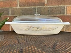 VTG MCM Pyrex 1963-65 Floral Gold Honeysuckle 055 2 1/2 QT Casserole Baking Dish