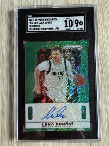 2024-25 Prizm Deca Luka Doncic Auto Green Shimmer #11/15 SGC 9 Auto 10 PDS-LUK