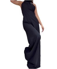 Black Backless Halter Wide-Leg Jumpsuit with Drawstring Closure