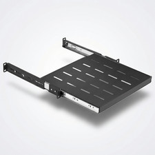 1U Rack Mount Vented Adjustable Depth Sliding Server Shelf Steel Black 19in