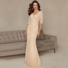 Champagne Mother Of The Bride Dresses Mermaid Lace Beaded Long Groom MotherDress