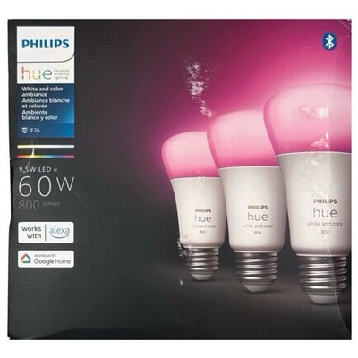 Philips Hue White & Color Ambiance A19 60W Equivalent LED Smart Bulbs - 3 Pack
