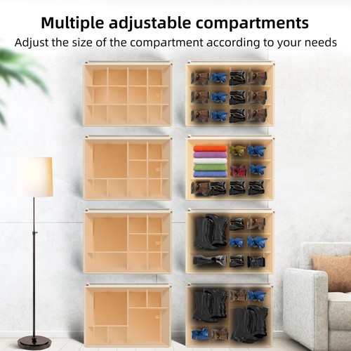 2 Pack Shoe Organizer for Closet, Fits 24 Pairs, Adjustable Dividers for Shoe... - Picture 3 of 8