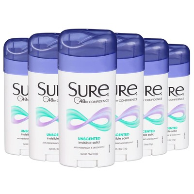 #ad #ad SURE Antiperspirant Deodorant Solid Unscented 2.6 Ounce Pack of 6 $20.31