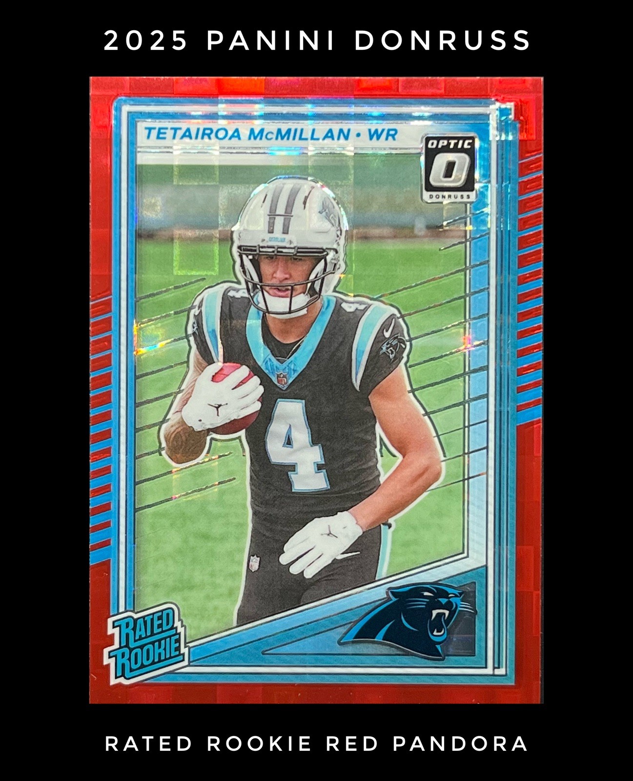 Tetairoa McMillan 2025 Donruss #314 Rated Rookie Optic Preview Red Pandora 