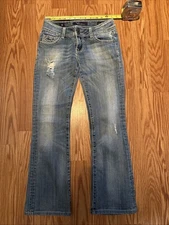 Vigoss Collection Fit/Bootcut Denim Jeans Sz 1/2 26 Blue Low Rise Stretch distre