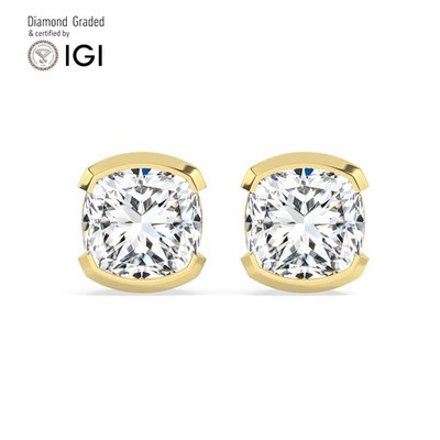 Kissen Solitär Labgrown Diamant Ohrstecker 18k Gelbgold 2 Kt F Vs1