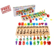 Rainbow Wooden Counting Sorting Puzzle for Toddlers - Safe Learning Fun