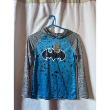 Hybrid Apparel Youth Size L 7 Batman Hooded Shirt Blue Gray NWT Polyester