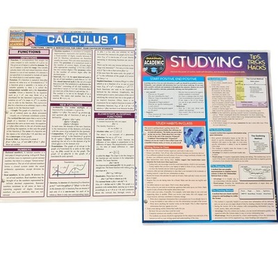 QuickStudy Calculus 1 & Studying Tips Tricks Hacks Laminated Guides Lot of 2